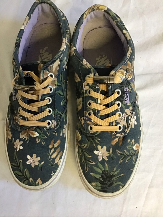 Vans Shoes - Vans Green Floral Canvas Low-Top Sneakers with Tan Accents
